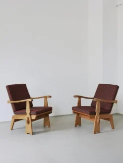 Pamono Carved Pine Lounge Chairs, Scandinavia, 1970s, Set of 2><noscript><img width=