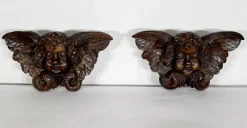 Pamono Carved Wooden Cherubs, Late 19th Century, Set of 2> Architectural Elements
