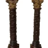 Pamono Carved Wooden Columns, Set of 2> Pedestals And Columns
