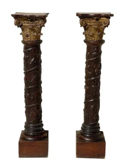 Pamono Carved Wooden Columns, Set of 2> Pedestals And Columns