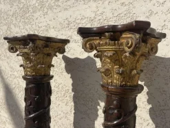 Pamono Carved Wooden Columns, Set of 2><noscript><img width=