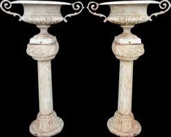 Best Pamono Cast Iron Flower Pot with Ears on Roman Column Vase Planter, Set of 2