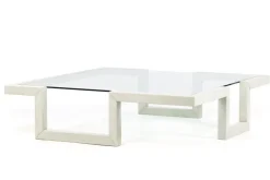 Best Pamono Castile Coffee Table in Sandstone with Inset Glass by Joaquín Moll for Meddel