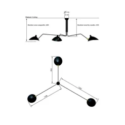 New Pamono Ceiling Lamp with Three Rotating Arms by Serge Mouille