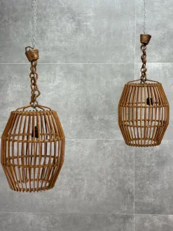 Sale Pamono Ceiling Lamps in Wicker, 1950s, Set of 2