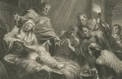 Pamono Census of Bethlehem and Christs Nativity Mortier Engraving, 1700s, Paper><noscript><img width=