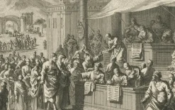Pamono Census of Bethlehem and Christs Nativity Mortier Engraving, 1700s, Paper><noscript><img width=
