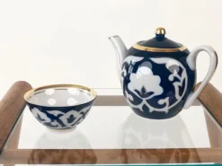 Sale Pamono Central Asian Hand-Painted Porcelain Tea Set in Cobalt Blue & Gold, 1960s, Set of 8