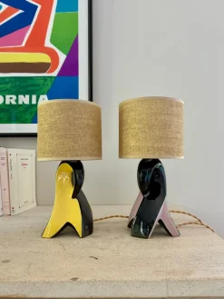 Pamono Ceramic Bedside Lamps, 1950, Set of 2> Table Lamps