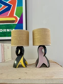 Pamono Ceramic Bedside Lamps, 1950, Set of 2> Table Lamps