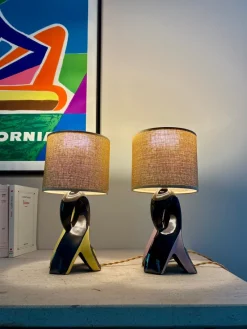 Pamono Ceramic Bedside Lamps, 1950, Set of 2><noscript><img width=