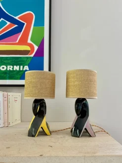 Pamono Ceramic Bedside Lamps, 1950, Set of 2><noscript><img width=