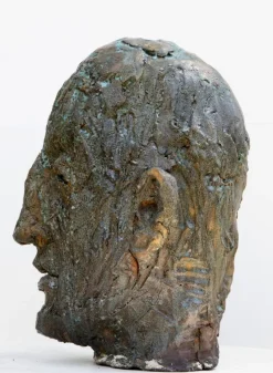 Pamono Ceramic Expressionist Head in Refractory Stoneware with Copper Glaze, 2010s
