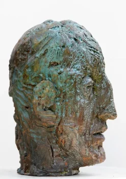 Pamono Ceramic Expressionist Head in Refractory Stoneware with Copper Glaze, 2010s
