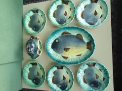 Pamono Ceramic Fish Serving Set, 1960s, Set of 9> Dinner Plates & Bowls