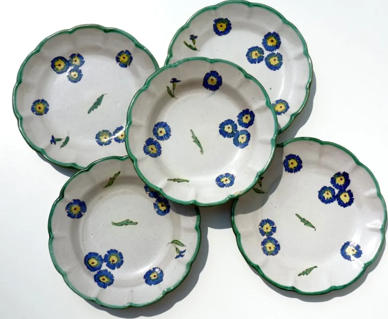 New Pamono Ceramic Flower Plates from CAS Vietri, Italy, 1960s, Set of 5