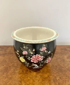 Pamono Ceramic Jardiniere with Flower Decor, 1920s><noscript><img width=