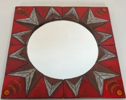 Clearance Pamono Ceramic Mirror Representing a Stylized Sun on a Red Background attributed to Oswald Tiberghien