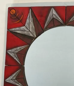 Clearance Pamono Ceramic Mirror Representing a Stylized Sun on a Red Background attributed to Oswald Tiberghien