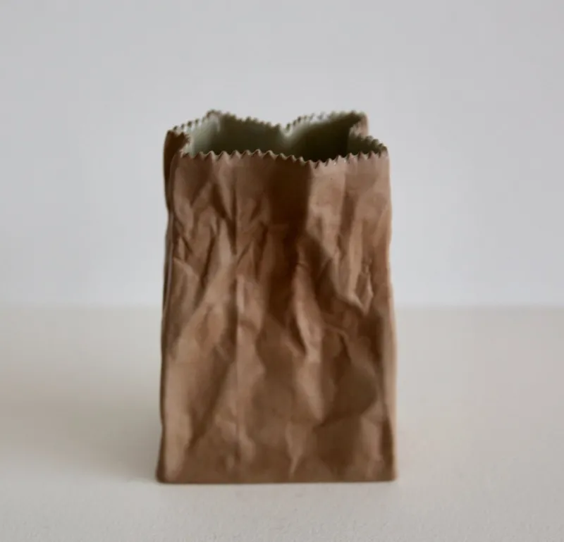 Pamono Ceramic Paper Bag Vase by Tapio Wirkkala for Rosenthal, 1977> Vases