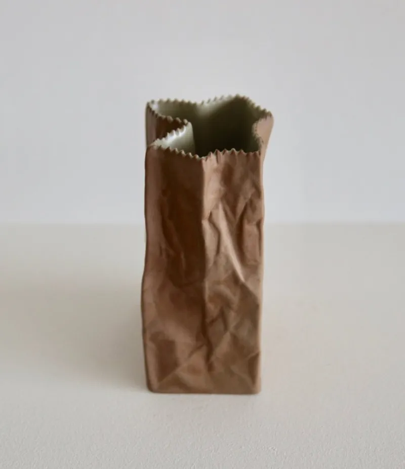 Pamono Ceramic Paper Bag Vase by Tapio Wirkkala for Rosenthal, 1977> Vases