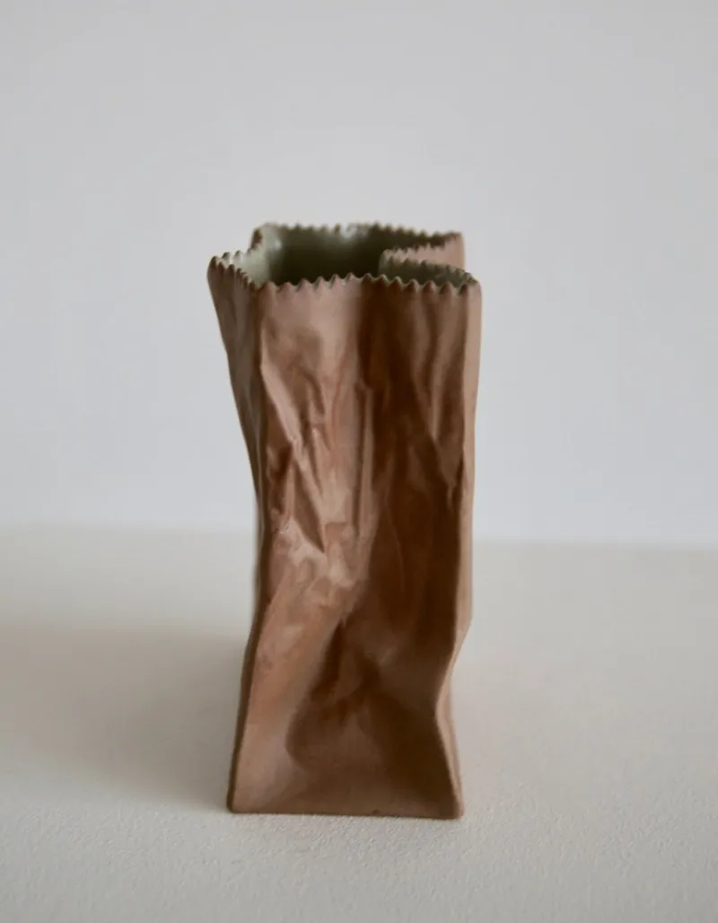 Pamono Ceramic Paper Bag Vase by Tapio Wirkkala for Rosenthal, 1977> Vases