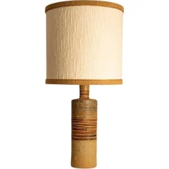 Discount Pamono Ceramic Table Lamp with Natural Lampshade by R. Houben, 1960