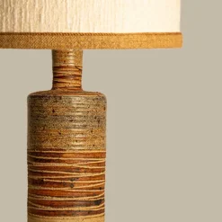 Discount Pamono Ceramic Table Lamp with Natural Lampshade by R. Houben, 1960
