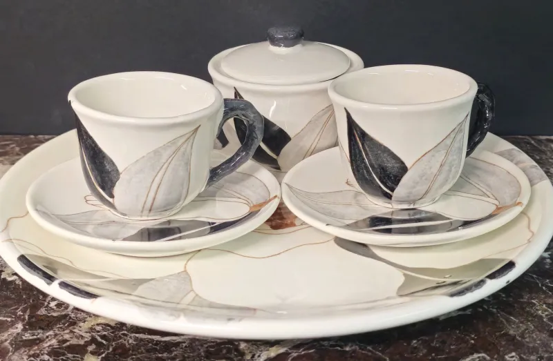 Online Pamono Ceramic Tête-à-Tête Coffee Service with Floral Decor from M.A.C. Salerno, Italy, 1970s, Set of 6