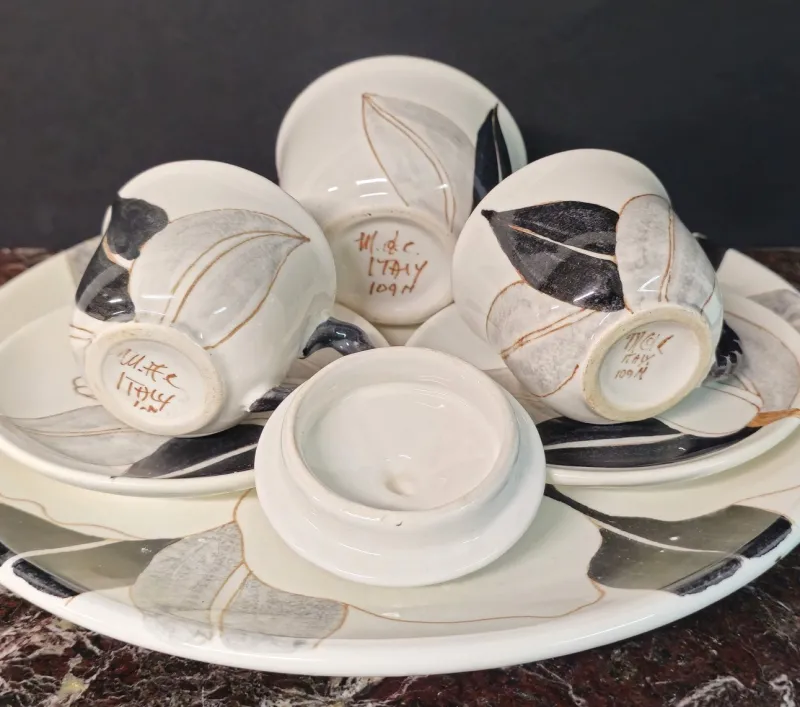 Online Pamono Ceramic Tête-à-Tête Coffee Service with Floral Decor from M.A.C. Salerno, Italy, 1970s, Set of 6