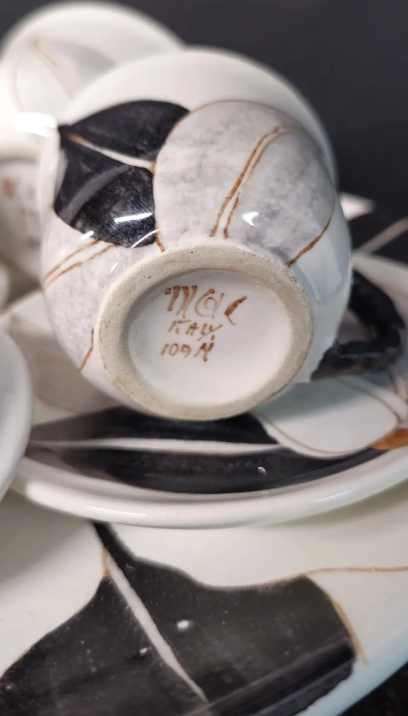 Online Pamono Ceramic Tête-à-Tête Coffee Service with Floral Decor from M.A.C. Salerno, Italy, 1970s, Set of 6