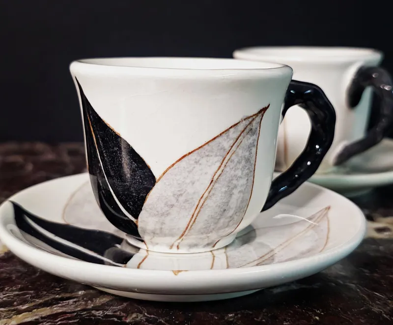 Online Pamono Ceramic Tête-à-Tête Coffee Service with Floral Decor from M.A.C. Salerno, Italy, 1970s, Set of 6