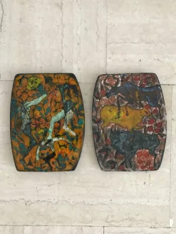 New Pamono Ceramic Wall Tiles by Elio Schiavon, Venice, Italy, 1960s, Set of 2