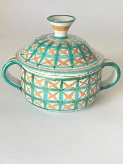 Pamono Ceramic with Lid Green and Brown by Robert Picault for Vallauris, France, 1960s><noscript><img width=