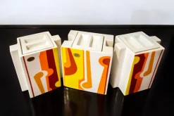 New Pamono Ceramics Cubicon Collection by Peter Chinni for Arte Ceramica Romana Pomezia, Italy, 1970s, Set of 8