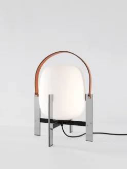 Discount Pamono Cesta Metálica with Leather Handle Table Lamp by Miguel Milá