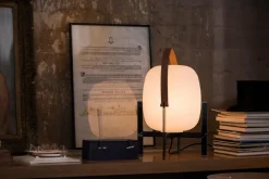 Discount Pamono Cesta Metálica with Leather Handle Table Lamp by Miguel Milá