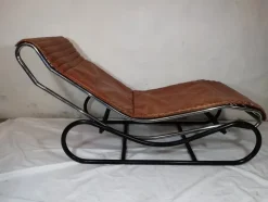 Best Pamono Chaise Longue in Chromed Metal & Brass Leather, Italy, 1960s