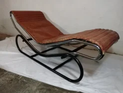 Best Pamono Chaise Longue in Chromed Metal & Brass Leather, Italy, 1960s