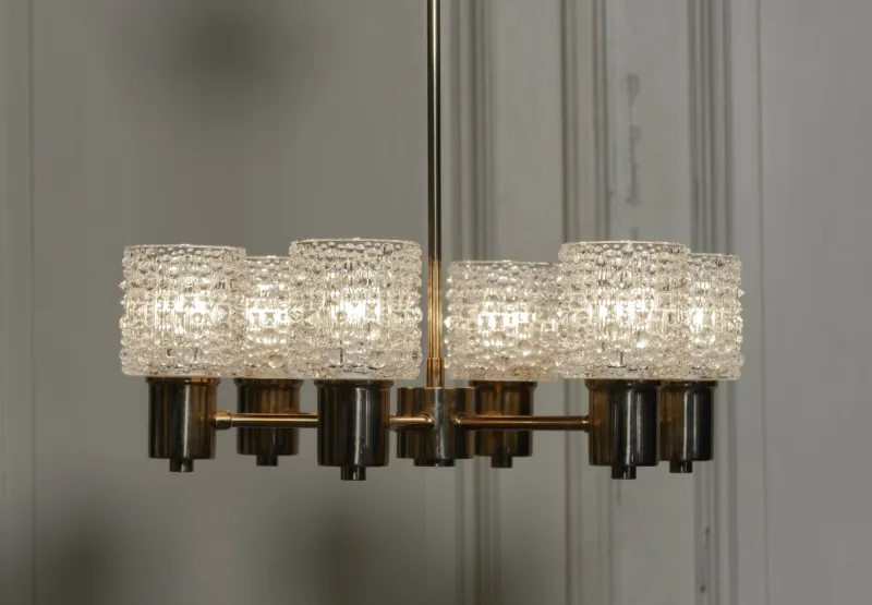 Pamono Chandelier attributed to Carl Fagerlund for Orrefors, Sweden, 1950s