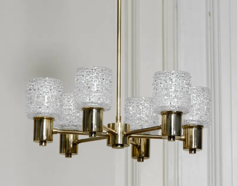 Pamono Chandelier attributed to Carl Fagerlund for Orrefors, Sweden, 1950s