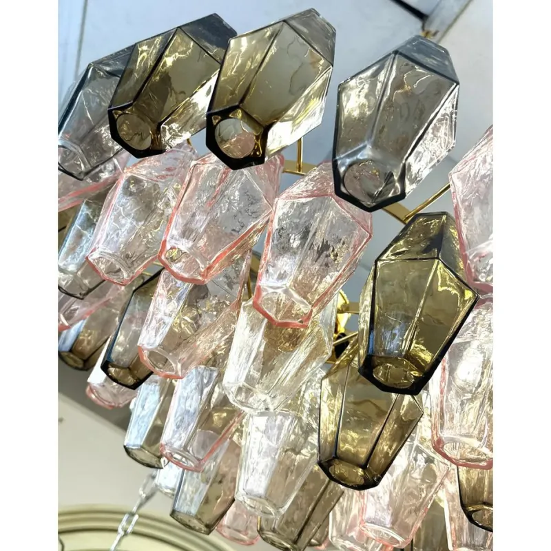 Pamono Chandelier with Pink and Fume Poliedri Murano Glass by Simoeng> Ceiling Lights
