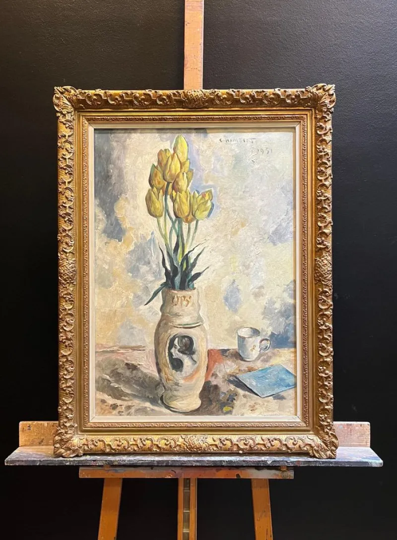 Online Pamono Charles Auguste Humbert, Yellow Tulips, 1931, Oil on Canvas
