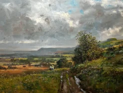 Pamono Charles Neal, Large British Impressionist Landscape of Sussex Downs, 1981, Oil Painting, Framed> Impressionist