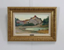Pamono Charles Perron, Country Scene, 20th-Century, Oil on Canvas, Framed> Art Nouveau