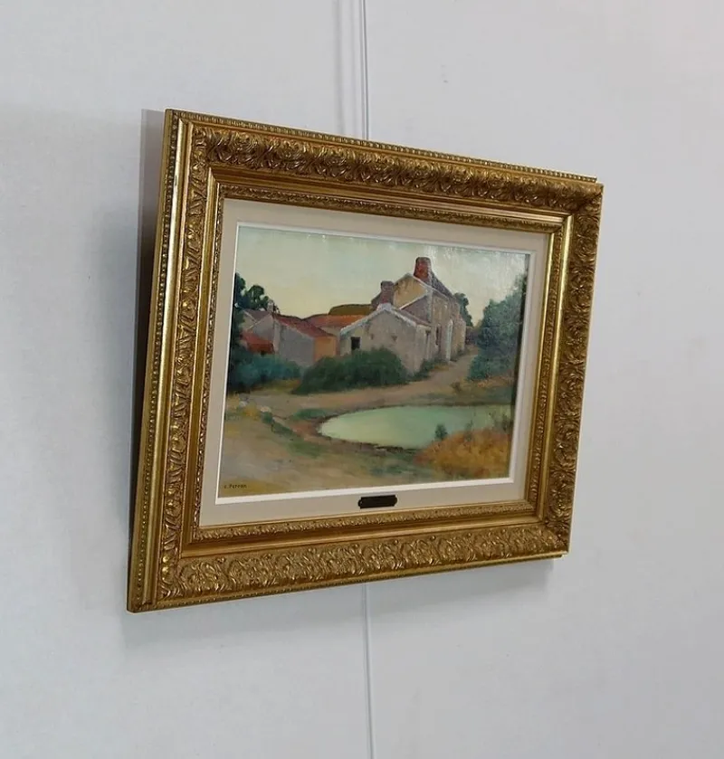 Pamono Charles Perron, Country Scene, 20th-Century, Oil on Canvas, Framed> Art Nouveau