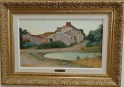 Pamono Charles Perron, Country Scene, 20th-Century, Oil on Canvas, Framed><noscript><img width=