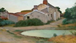 Pamono Charles Perron, Country Scene, 20th-Century, Oil on Canvas, Framed><noscript><img width=