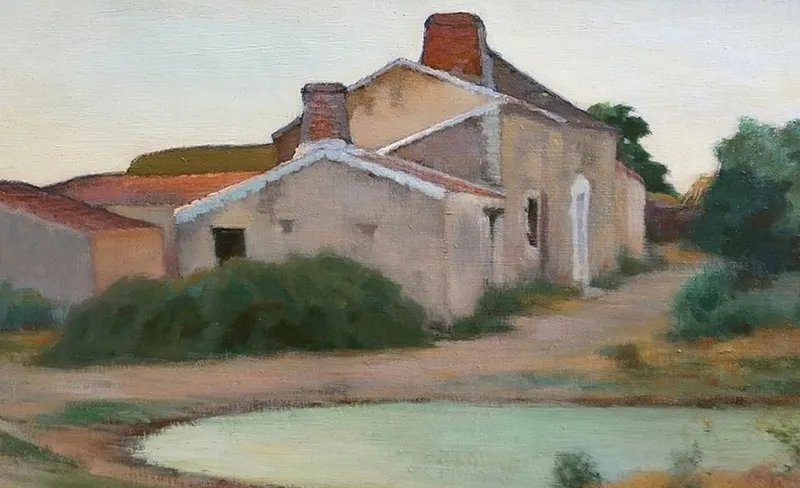 Pamono Charles Perron, Country Scene, 20th-Century, Oil on Canvas, Framed> Art Nouveau