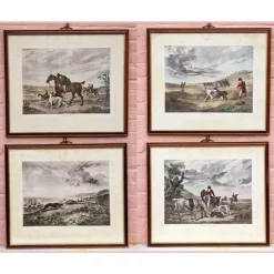 Pamono Charles Turner, English Hare Hunting Scenes with Greyhounds, 1890, Watercolor Prints, Set of 4> Classical